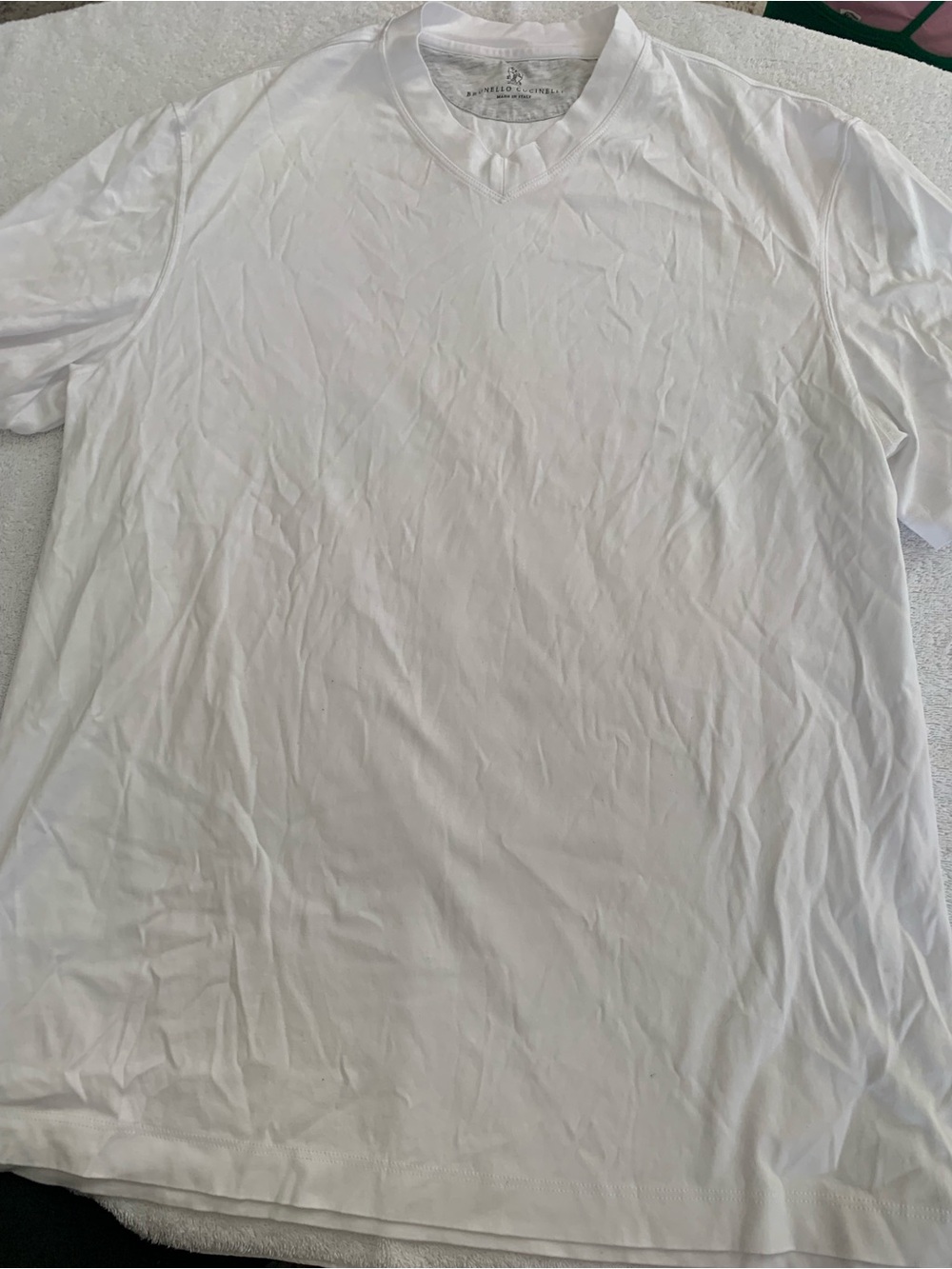 Brunello Cucinelli White Short Sleeve V-Neck Tee